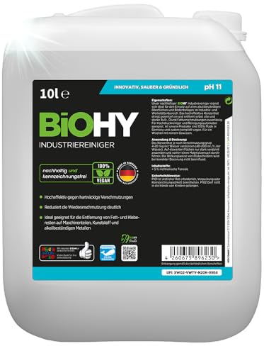 BiOHY Industriella rengöringsmedel (10l burk) | verkstadsstädare | tar bort fett och oljor från alla ytor | idealisk för metall, plast, glas, verktyg utan skum och ränder (Industriereiniger)