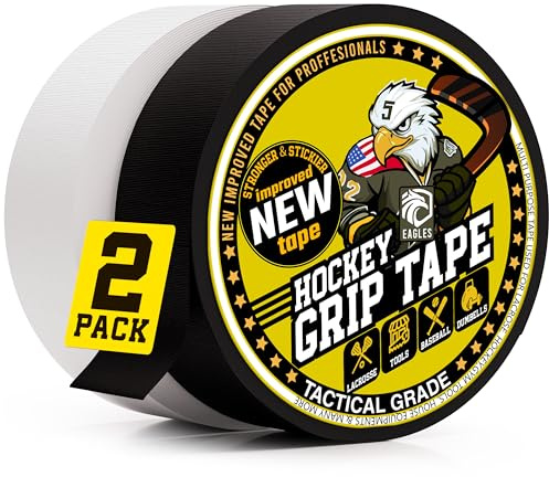 Hockey Tape Multipurpose Cloth Tape Roll for Lacrosse Baseball & Softball Bats, Rackets, Pullup Bars, Gardening Tools, Easy Tear Over Grip - Multi Sport Handle Tape - Sports Gift (Black & White)