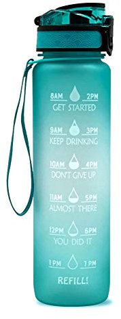 Borraccia da 1 litro, con marcatura temporale, senza BPA, senza BPA, riutilizzabile, per palestra, all'aperto e campeggio, con chiusura a scatto