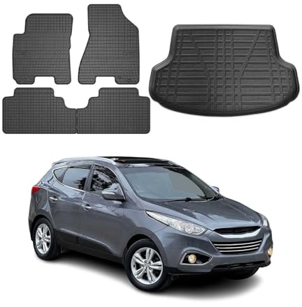 OMAC Fußmatten & Kofferraumwanne Set kompatibel mit Hyundai ix35 2009-2015 Gummi TPE Schwarz 5X