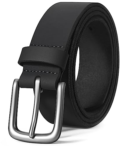 Vatan Men's Genuine Leather Casual Every Day Jeans Belts, Handmade Men Leather Belt with Gift Box (A-Black, 34(Fits Waist 32-33))