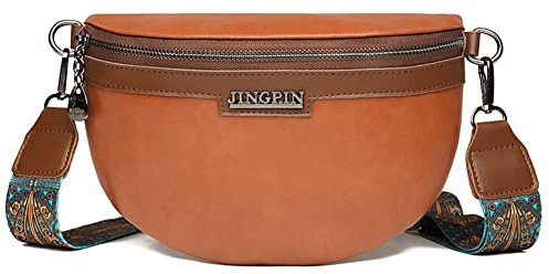 Riñonera para Mujer,Riñoneras de Cuero PU Riñoneras Crossbody de Mensajero para Mujer,Bolso De Pecho Moderno con Bandolera Ancha De Color En Contraste,Bolso de Hombro Ajustable Multiusos