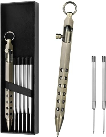 AUAUY Bolt Action-Penna Med Presentfodral, Retro Indragbar Lättmetallpenna, Kulspetspenna Med 5 Extra Påfyllningar, Bläckpåfyllningsbar Kontorsskolapresent Till Elever, Pappa, Kollega, Pojkvän, Make | 5 påfyllningar, presentinfektion, bästa uppsättning kulspetspennor, för män, kvinnor