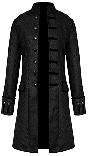 Halloween Herren Mantel Classic Kostüme Weihnachten Smoking Mantel Mittelalter Frack Mantel Uniform Slim Fit Party Oberbekleidung Vampir Gehrock Fasching Halloween Kostüm Kostüm-Outfits（3-Black，M）