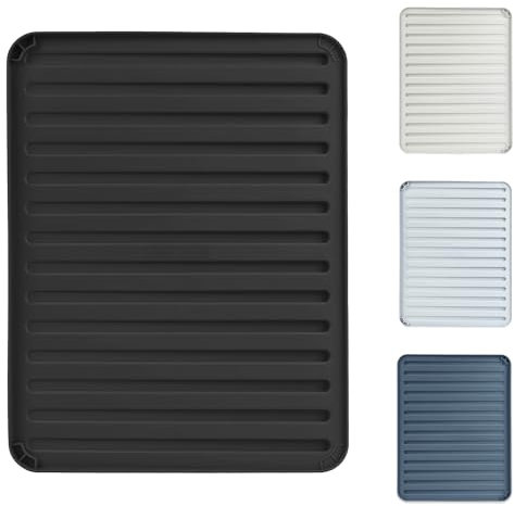 KADAX Abtropfmatte für Geschirr, Flache Trocknungsmatte mit Drainage 40x30 cm, Abflussmatte für Glaswaren, Trockenlegung für Küche Abtropfunterlage (schwarz)