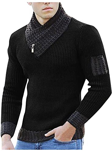 Jersey de punto para hombre, jersey de punto grueso, corte ajustado, invierno, moderno, negro, camiseta de manga larga con cuello de Inglaterra, suéter cálido de punto, Negro , M