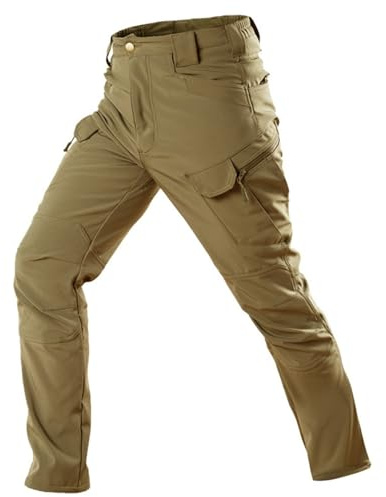 Pantalones de senderismo para hombre, pantalones de invierno con forro polar, pantalones softshell para exteriores térmicos, ropa de trabajo para esquí, golf, caminar, pantalones impermeables, caqui