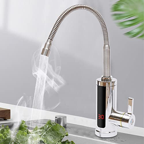 Wasserhahn mit Durchlauferhitzer, Elektrischer Durchlauferhitzer Wasserhahn,Heizung Küchenarmatur, LED Temperaturanzeige, Einhebelmischer, 360° schwenkbar, 3000W.