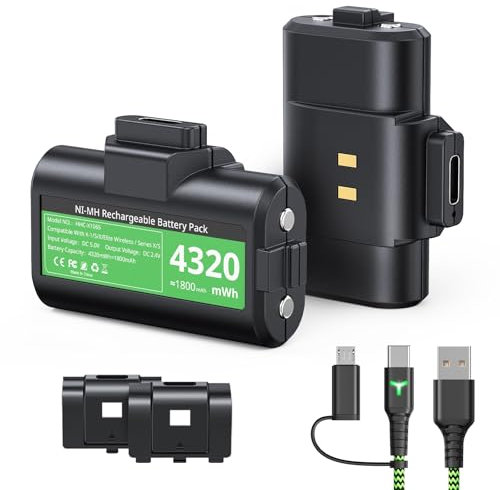 Rechargeable Xbox Controller Battery Pack, Fast Charging 2x4320mWh For Xbox Series X/S/Xbox One/Elite-Charge and Play, Charging Accessories Kit for 5FT USB Type-C Cable with Adapter, 4 Battery Covers