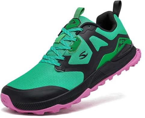 HOBIBEAR Chaussures de trail pour homme | Chaussures de trail | Trekking | Hiking | Bout large | Baskets antidérapantes, vert, 43 EU