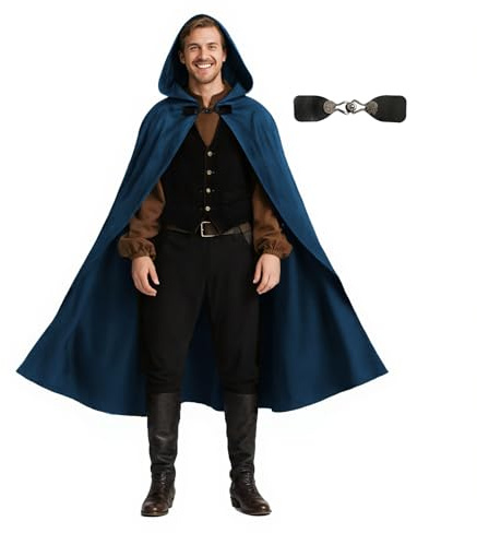JPXH Medieval Hooded Cloak Renaissance Cape for Men and Women Halloween Costume