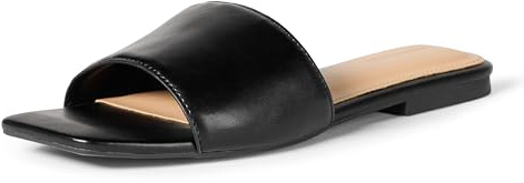 Amazon Essentials Sandales à enfiler pour femme, cuir synthétique, noir, pointure 46