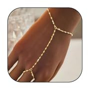 Calkkrer Bracelet Chaîne de Main Dorée et Bague de Doigt - Bijou Élégant en Or Relié à une Bague - Tendance