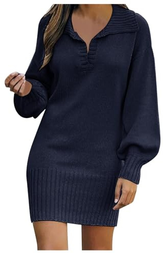 KBOPLEMQ Vestido de punto para mujer, manga larga, cuello en V, corte imperio, floral, azul, maxi, suelto, informal, elegante, de invierno, para mujer, Adulto, S