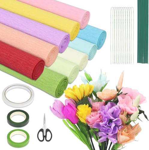 GENHH 10 Rotoli Carta Crespa Colorata, Fiori Di Carta Crespa, Crespa Decorativa Fai Da Te Per Decorare Festa Casa Matrimonio Compleanno Regali Fai Da Te Mix