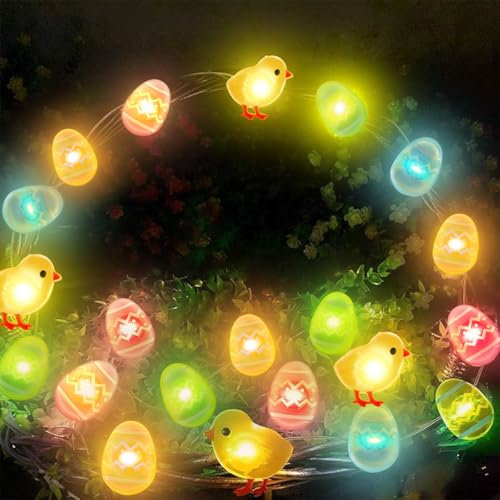 Xmart Catena Luminosa di Pasqua 3m 30led Luci Decorative Pasqua Luce Bianca Calda A Batteria Lucine Pulcini ed Uova Pasquali per Giardino Feste di Compleanno Decorazioni Pasquali