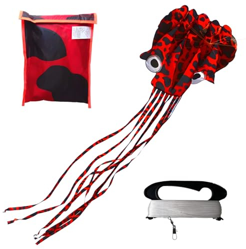 ACTOYS Cerf Volant Enfant, Cerf Volant Pieuvre, 4 m x 71 cm, Livré avec Une Ligne de 100 m (Rouge)