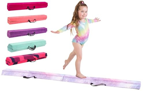 Balance Beam For Kids - Premium Gymnastics Equipment In Non Slip Faux Suede -7/8/9ft- High Density EVA Foam - Bonus Flash Cards, Carry Straps, Carry Case