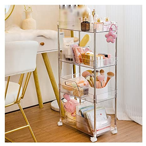 Tavolino in acrilico trasparente, Tavolo da spuntino trasparente, Tavolino da caffè, Carrello da pranzo con ruote, Mobili multifunzionali, Tavolino da comodino