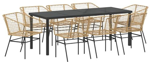vidaXL Set da Pranzo per Giardino 9 PCS Marrone polyrattan, Giardino e Terrazza, Set Moderno da Pranzo, Mobili da Esterno, Rattan Elegante, Gruppo Estivo