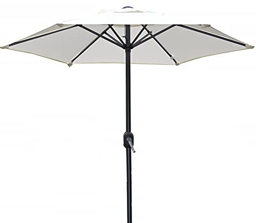 CAFIEDR Ombrellone da Giardino Rotondo a 6 Stecche, Impermeabile e Resistente al Sole, con Protezione UPF50+, per Mercato, Bar, Spiaggia(White 2m)