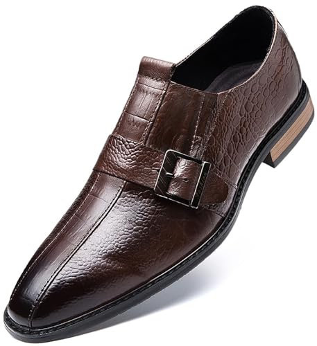 Formelle Herrenschuhe mit Monkstrap und quadratischer Zehenpartie, Slip-On-Abendschuhe for geschäftliche und Hochzeitsanlässe(Brown,39 EU)