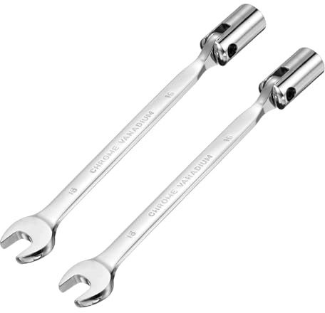HARFINGTON 2 Pcs 15mm Swivel Head Socket Combination Spanner Wrench CR-V Steel Rotary Torx Socket Head Open End Wrenches Spanner Mirror Polishing for Auto Car Repairing