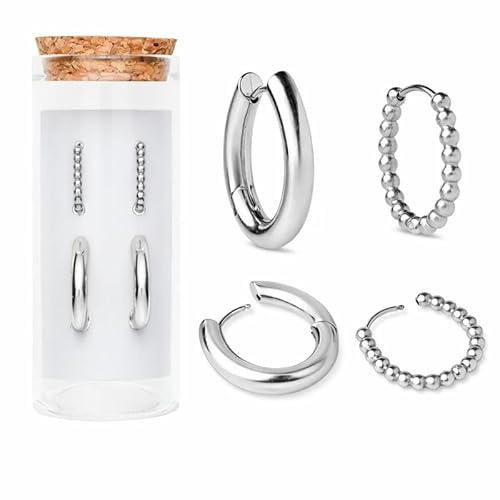 MOMENTUM Pendientes Mujer Aro - Pack SINTONIA - Acero Inoxidable - Cierre Congo/Click - Plata - Regalo Original