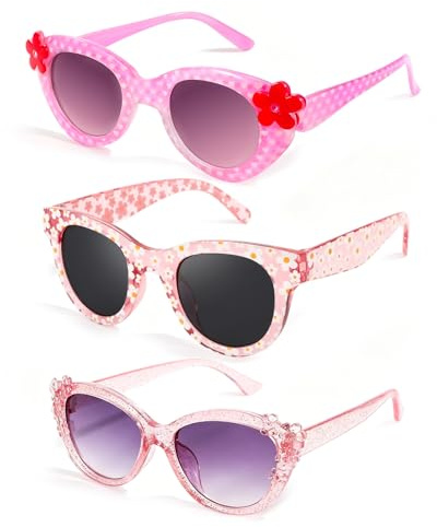 Hifot 3 PCS Lunettes de Soleil Fille, Fleur Lunette de Soleil Enfant 3 Ans à 10 Ans, avec Protection UV, Convient pour Plage Extérieur Anniversaires Voyages Fêtes Déguisements et Cadeaux