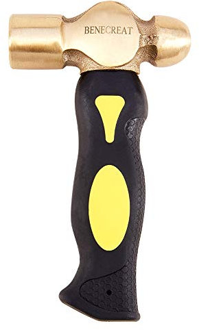 BENECREAT Messinghaupt Metal Stamping Hammer für DIY Kunstgewerbe Schmuckherstellung, Subby Kurzgriff mit Doppelgesicht Mallet Heads für Riefenanken Schlag, 16cm Lang