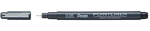 Pentel S20P Pointliner Fibre Tip Pen, Fineliner, 0.05mm Tip, Black ink (Single Pen)