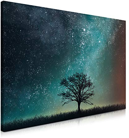 Navaris Magnetic Dry Erase Board - 16 x 24 inches Decorative White Board for Wall with Design, Includes 5 Magnets and Marker - Starry Sky and Tree