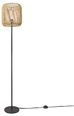Paco Home Lámpara De Pie Moderna Salón Dormitorio Ratán Diseño Bohemio Mimbre E27, Base de la lámpara: Una Pata Negro, Pantalla de lámpara: Beige (Ø28 cm)