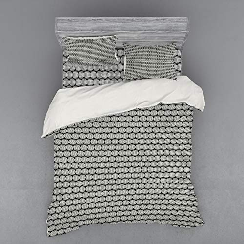 Ambesonne Abstract Duvet Cover Set, Ogee Pattern Circular Motifs Calm Tones Duo-Tone Illustration, 4 Piece Bedding Set with Shams and Fitted Sheet, California King, Olive Green Off White