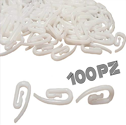 BricoShopping 100 Ganci per tenda RINFORZATI a proboscide Gancetti paperi da tenda scorrevole e binario da applicare su Riloga fascia fettuccia elefantino tendine da camion bianchi in plastica (Maxi)