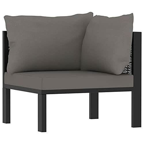 Tidyard Soffhörnelement med vänster armstöd och kudde hörnsoffa modulsoffa hörndel modulär soffdel modul-loungesoffa trädgårdsmöbler poly rotting antracit 68 x 68 x 64 cm