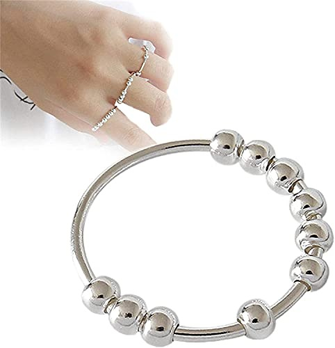 Fidget ångest, ring i sterling silver, roterbar fingerring, stressavlastare spinner ring spinner pärlringar för ångest, fidgetring spinner anti-stress present till flickor kvinnor