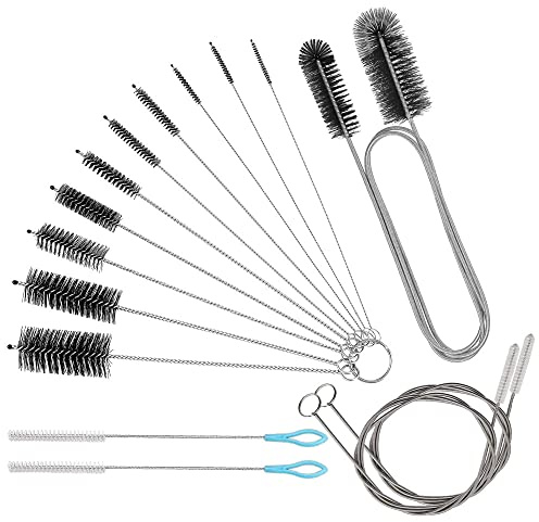 BYTRON Bytron 15pcs Long Pipe Cleaner Set, Extra Long Flexible Tube Cleaning Brush Fridge Cleaning Tool Stainless Steel Straw Nylon Cleaning Brush in Different Size White