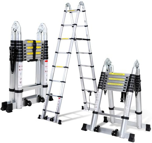Jopassy 5M - Escalera telescópica plegable de aluminio, escalera extensible de aluminio, 150 kg de carga