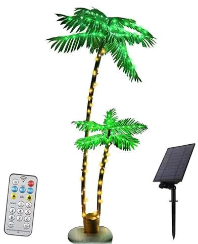 Solar Lichterbaum Aussen, LED Lichtbaum Palme Baum Weihnachtsdeko Indoor & Outdoor,Palmenlampe Aussen mit Fernbedienung 180cm Weihnachten Beleuchtung Leuchtbaum Warmweiß+Grünes Licht (1.8M)