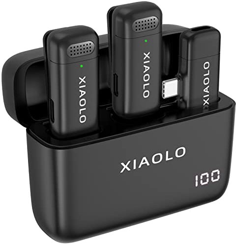 XIAOLO Micrófono inalámbrico Lavalier para teléfono Android con estuche de carga de 10 h,cancelación de ruido 3 niveles para una grabación de audio clara en Vlog,YouTube,entrevistas(Android)