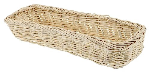 HEMOTON Small Wicker Cutlery Tray Rattan Storage Basket for Kitchen Bread Sundry Desktop Organizer