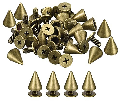 QUARKZMAN 50 Sets Punk Nieten Ziernieten Kegel Spitzen Nieten 7x10mm Metall Killernieten Schraubnieten Rostfrei Nieten für Kleidung Gürtel Taschen Schuhe Basteln Lederwaren Bronze Ton