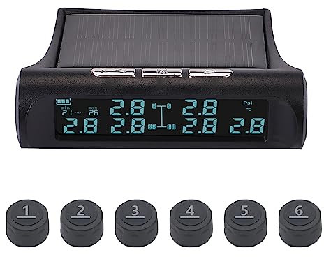 Sunydog 6 Wheel Solar Tyre Pressure Monitoring System,Solar Powered 6-Wheel Freight Vehicle Tire Pressure Monitor System for Truck, RV, Bus, Bulk Lorry