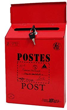 Buzones de Seguridad con Cerradura montados en la Pared Buzón de Arte de Hierro Retro Americano 2 Llaves Multicolor Opcional para Bodas en la Pared Exterior (Color: Rojo Tamaño: A)