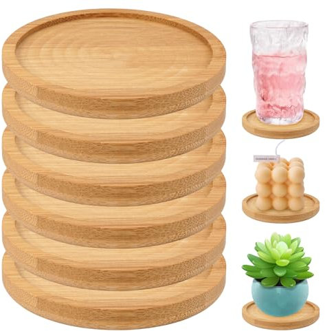 HIKPACKER 6 Stück Kerzenständer Holz,Untersetzer Holz,Holzuntersetzer,Holz Kerzenständer,Holz Untersetzer Rund,Kerzenteller Holz,Holz Kerzenteller für Tischdekoration, Untersetzer, Kommunion, Taufe