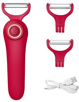 Fitdays Éplucheur Électrique Orbital Sans Fil | 3 Lames Inox Multifonctions (Pommes/Carottes) | Type-C Rechargeable & Léger | Sécurité Auto-Arrêt | Pour Cuisine/Camping (PL907-Rouge)
