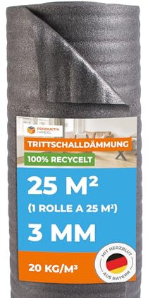 Trittschalldämmung 3mm Profi Basic 25m² | recycelte PE-Schaumfolie | 1 Rolle als Laminat- und Parkettunterlage zur Wärmedämmung | Fußbodenheizung geeignet