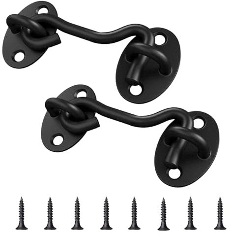 3 Inch Cabin Hook, Door Latch, Door Hook, Hook and Eye Latch, Hook Gate Hook Lock Black, Hook and Eye, Garden Gate Latch, for Window, Sliding Door, Bedroom and Bathroom (Black, 3inch)