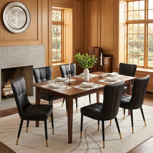 Bekrvio High Back Faux Leather Dining Chairs Set of 6, Modern Upholstered Knocker Dinning Chair with Deep Sponge Padded Seat with Metal Legs